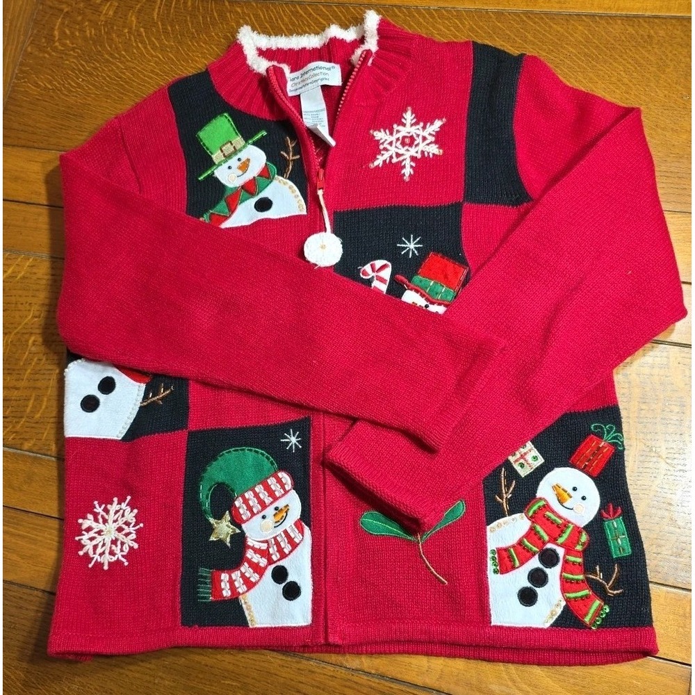 Tiara International Sweater Christmas Collection Medium Snow Man Ugly Christmas